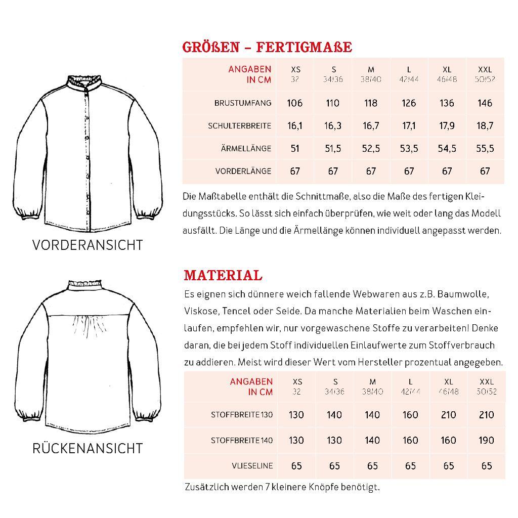 Papierschnittmuster Bluse mit Rüschenkragen Frau Lana XS-XXL